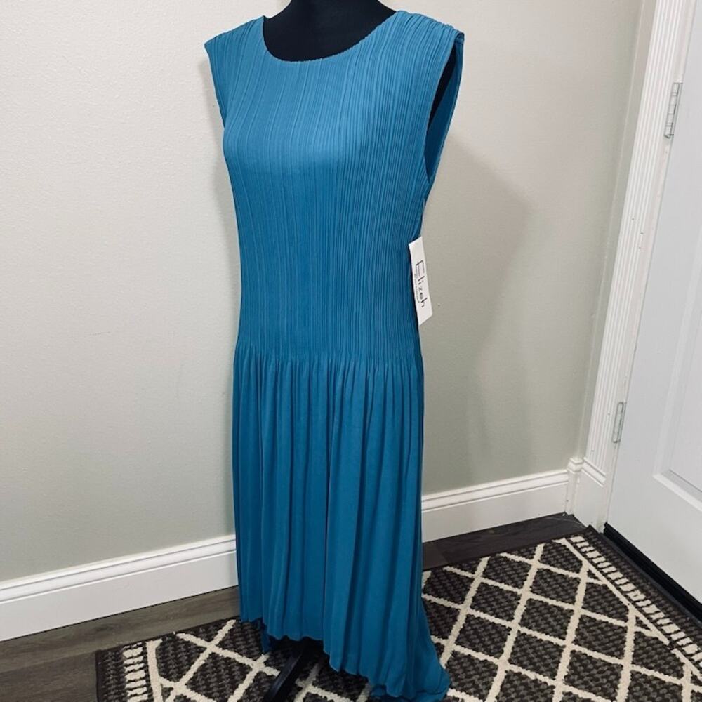 Elizeh for Lily Taylor Accordion Pleated Turquoise Hi Low Dress 18 NWT #3006